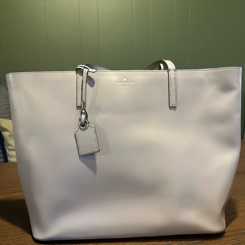 Kate Spade Gray Leather Tote with Silver Hardware- like new, laundered